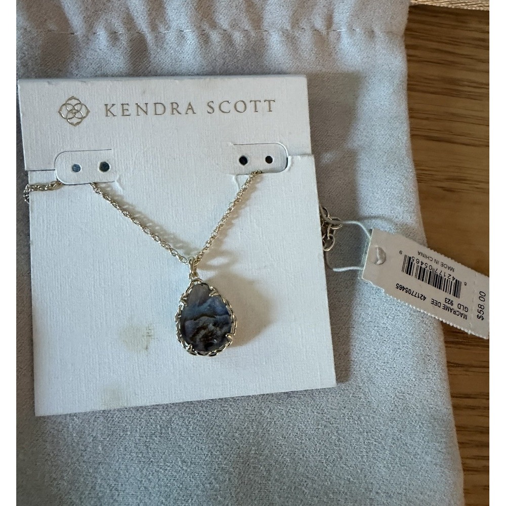 Kendra Scott Macrame Dee Gold Plated Pendant Necklace Nude Abalone NEW